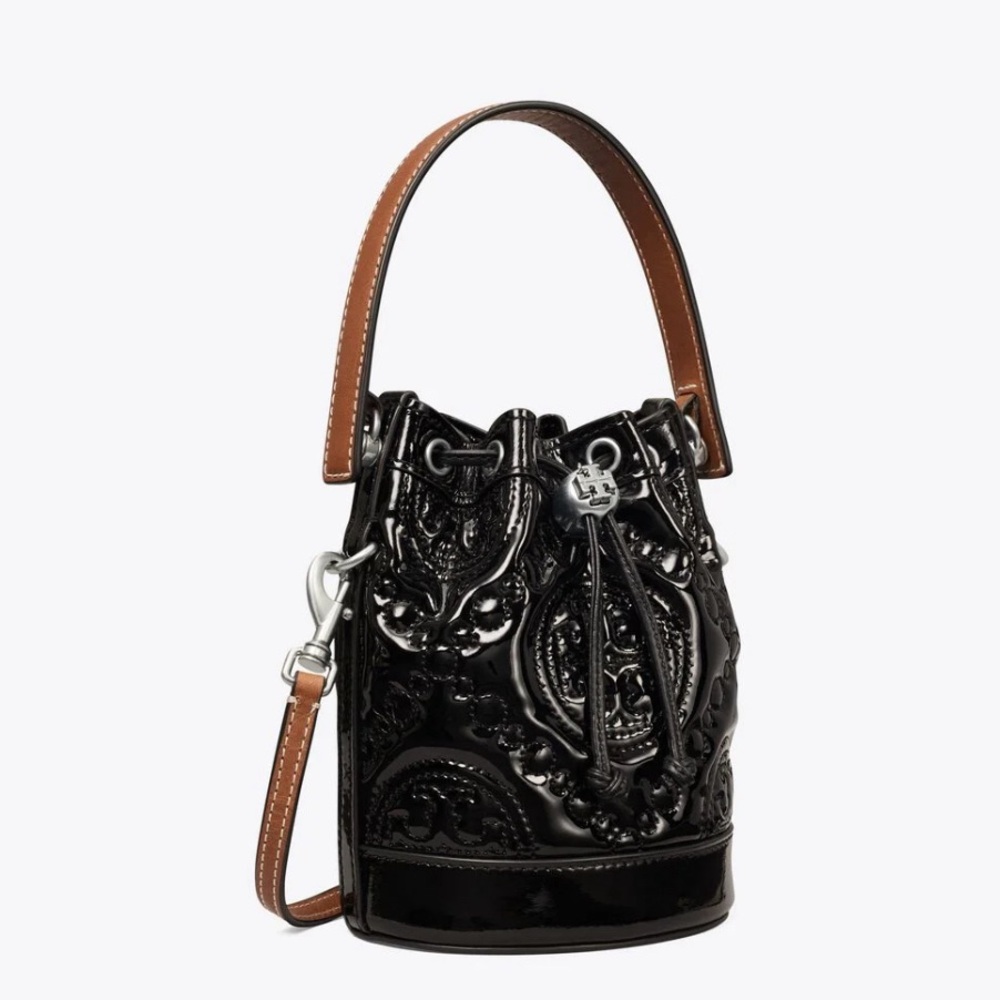 TORY BURCH• T Monogram Bucket Bag Black